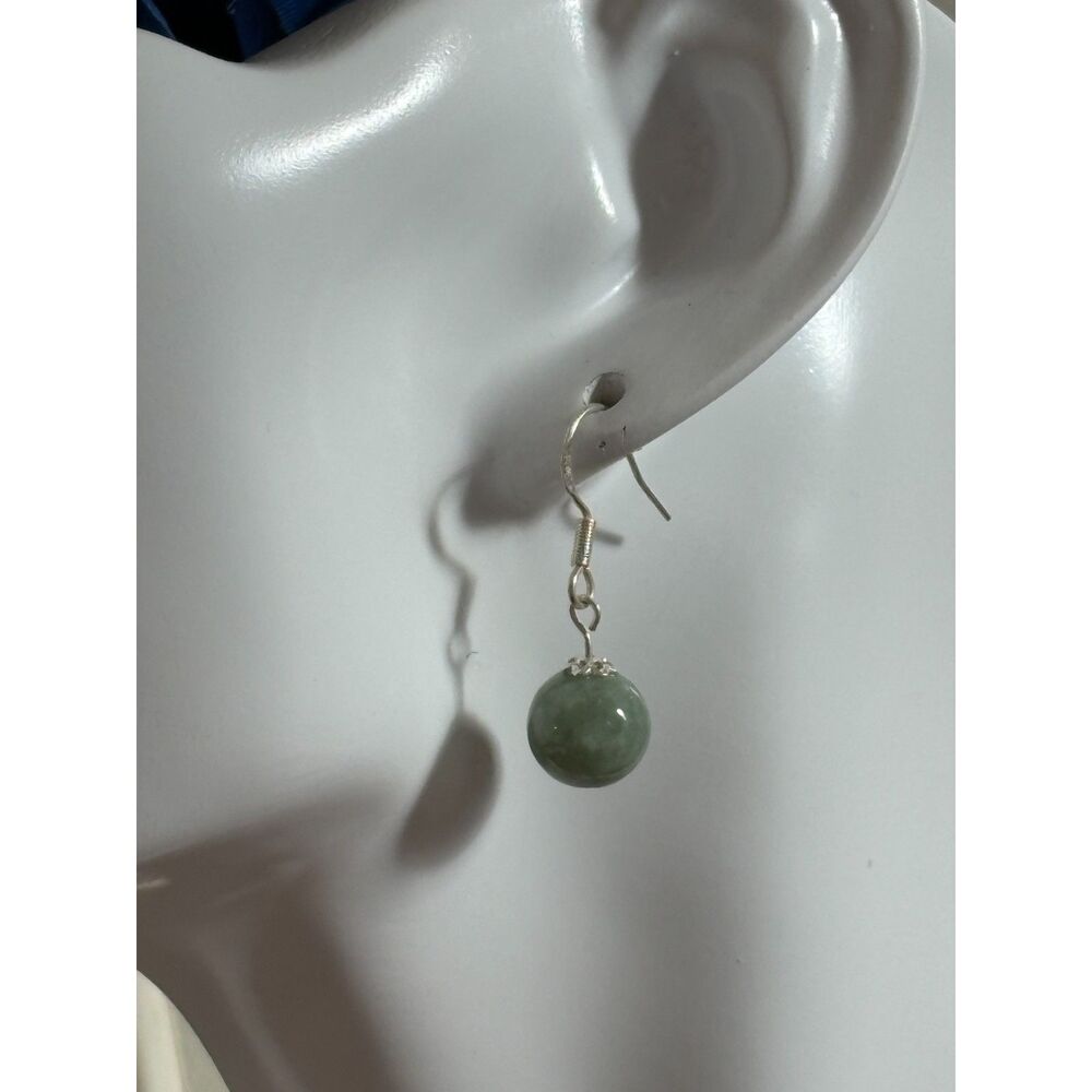 s925 Silver Plated Natural Jade Earrings 1"